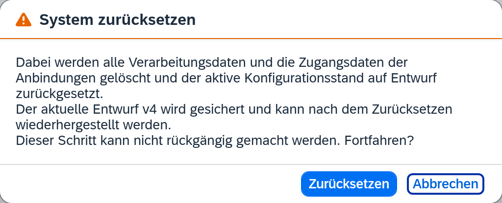 Bestätigungsdialog vor dem Zurücksetzen des Systems