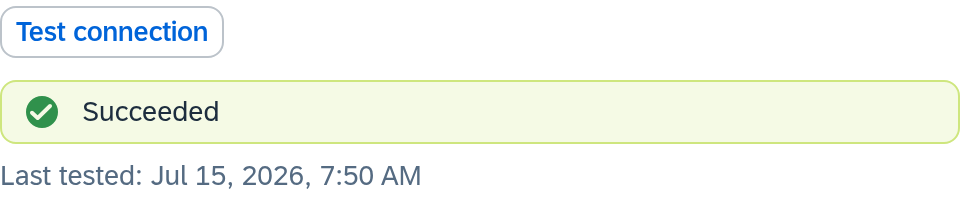 Successful connection test with the timestamp of the last test