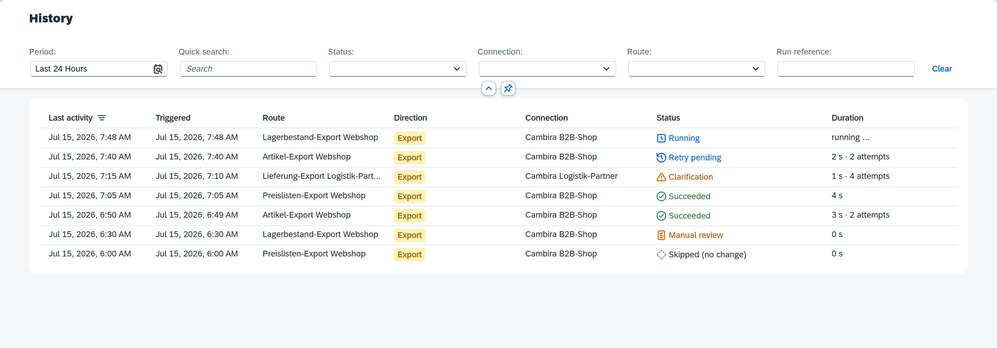 History — operations with status